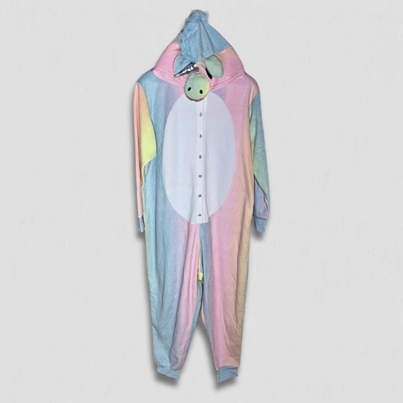 Rainbow Unicorn Fleece Onesie Halloween Costume Plus Size 1X/2X - Picture 3 of 12